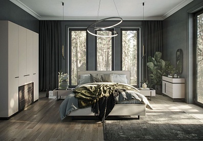 Спальня Милагро, тип кровати , цвет Кашемир серый, Камень Пьетра, Черный графит